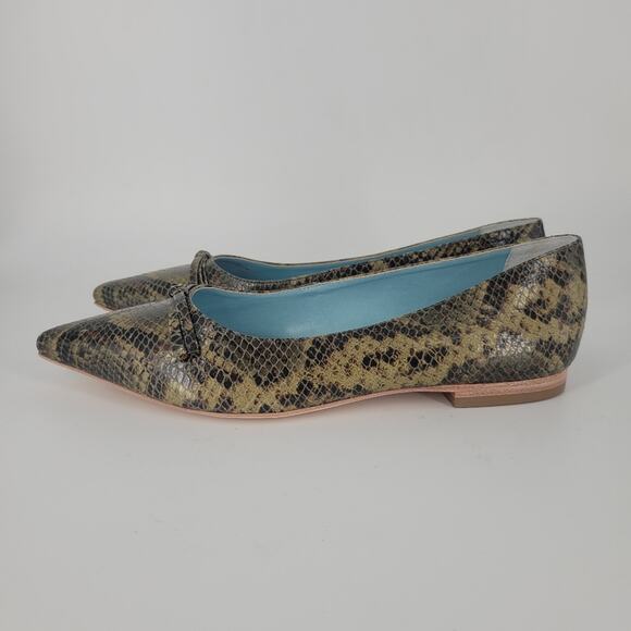 Frances Valentine Olive Paige Snakeskin Embossed Leather Flats 8 - Picture 6 of 11